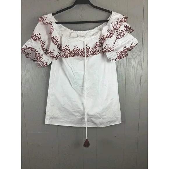 Rebecca Minkoff Dena Heiler Dress Size 4 White Red Off Shoulder Mini Date Night - Picture 3 of 12